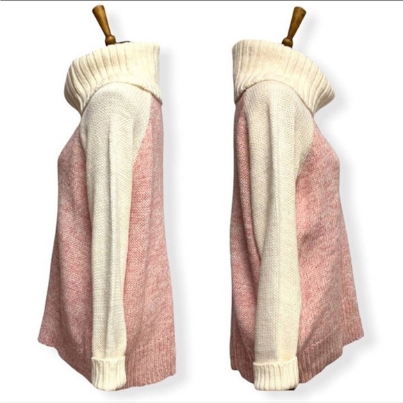 NWT ModCloth Raglan Cowl Neck Pink Color Block Cozy Knit Turtleneck Sweater LG - Picture 5 of 12